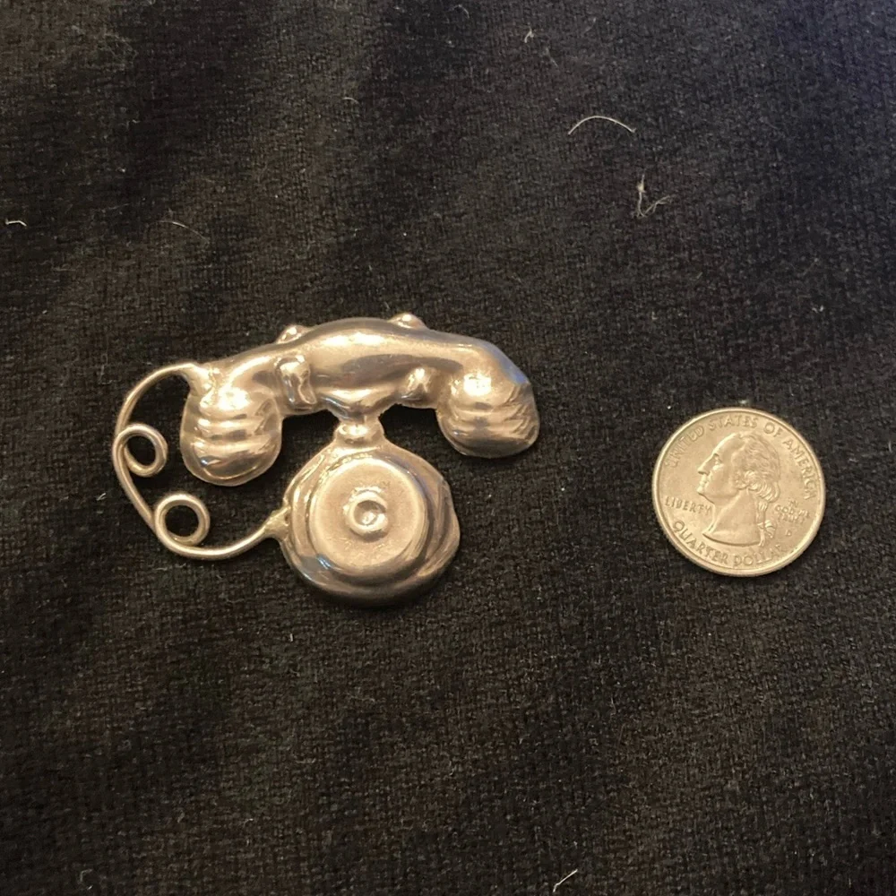 Telephone Brooch Pin Vintage .925 Sterling Silver